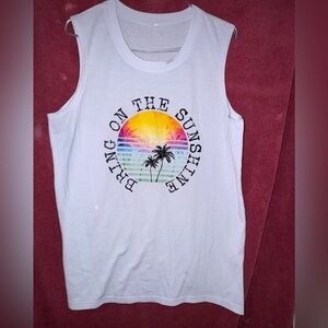White Tank Top with Colorful Sunset Graphic
